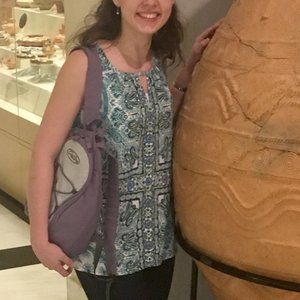 Mediterranean Teal Geometric Print Blouse